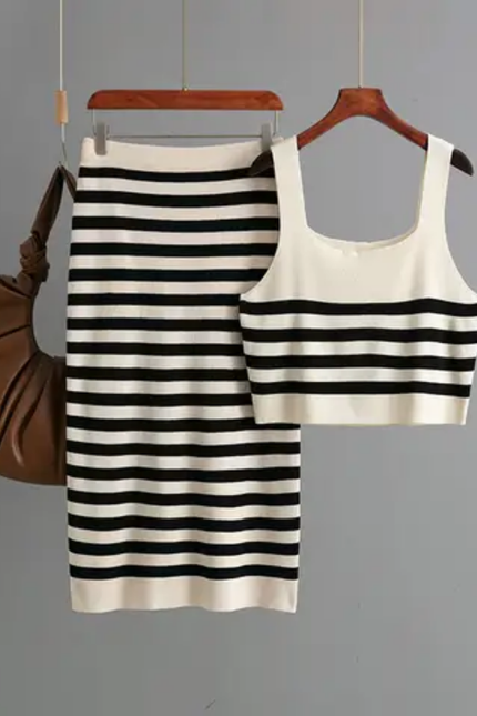 Striped Knit Two-Piece Skirt Set