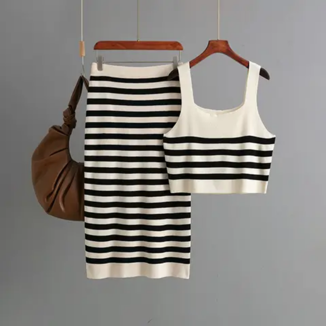 Striped Knit Two-Piece Skirt Set
