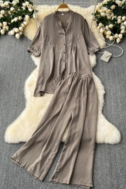 Women's Loose Short-Sleeve & Wide-Leg Pants Set
