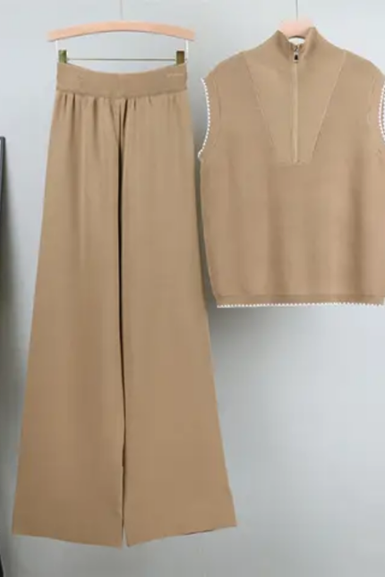 Stylish Knit Two-Piece with Zipper Vest