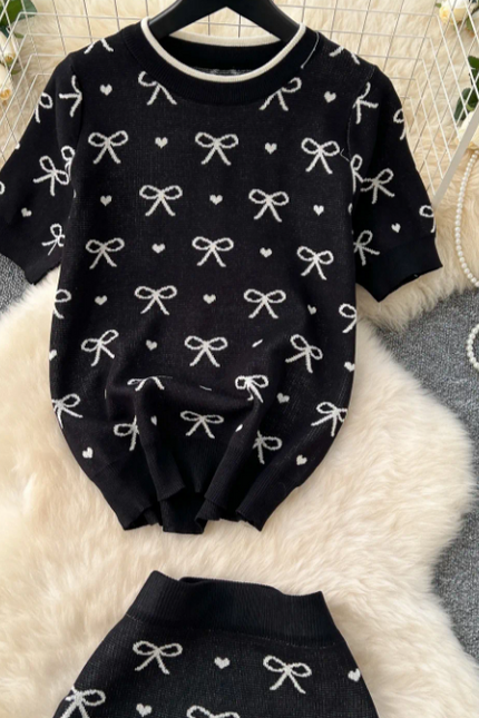 Summer Knitted Bowknot Two-Piece Skirt Set