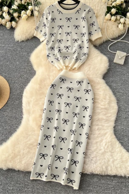 Summer Knitted Bowknot Two-Piece Skirt Set