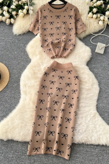 Summer Knitted Bowknot Two-Piece Skirt Set