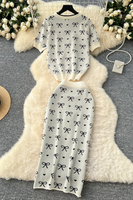 Summer Knitted Bowknot Two-Piece Skirt Set