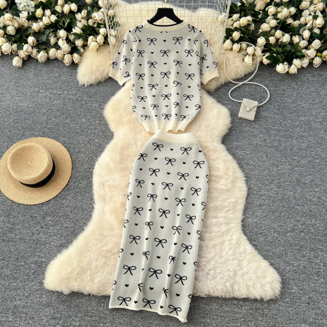 Summer Knitted Bowknot Two-Piece Skirt Set