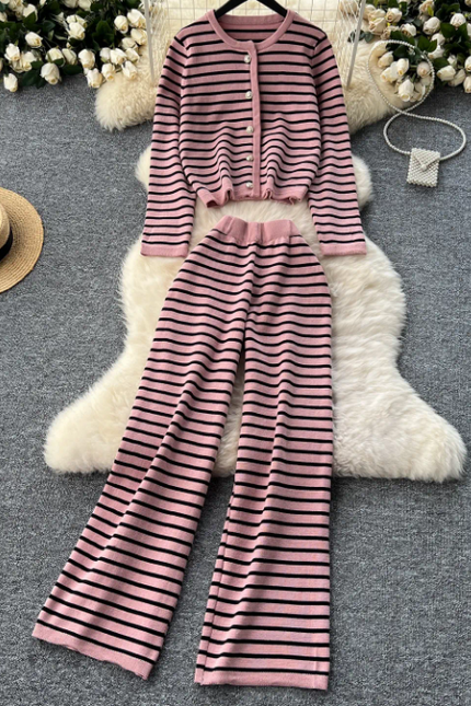 Striped Knit Cardigan & Pants Set