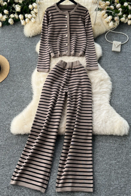 Striped Knit Cardigan & Pants Set