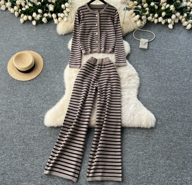 Striped Knit Cardigan & Pants Set