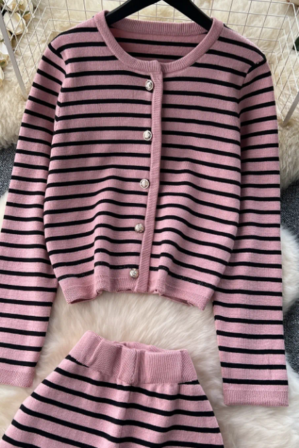 Striped Knit Cardigan & Pants Set