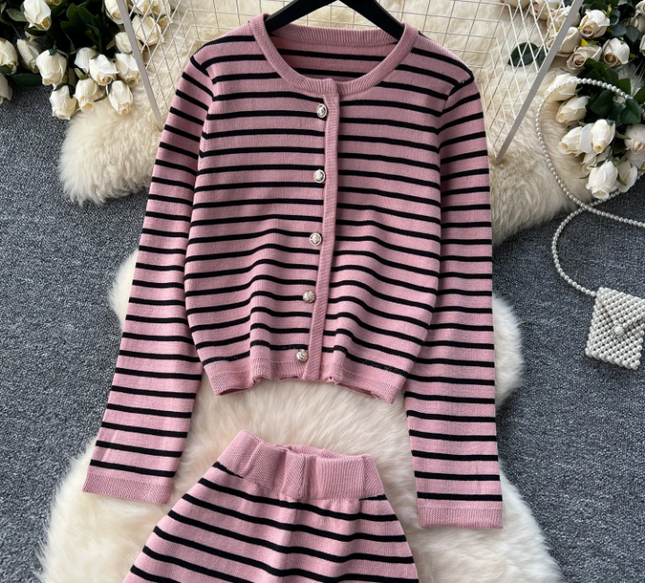 Striped Knit Cardigan & Pants Set