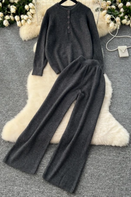 Lazy Style Autumn-Winter Retro Knit Sweater & Wide Leg Pants Set