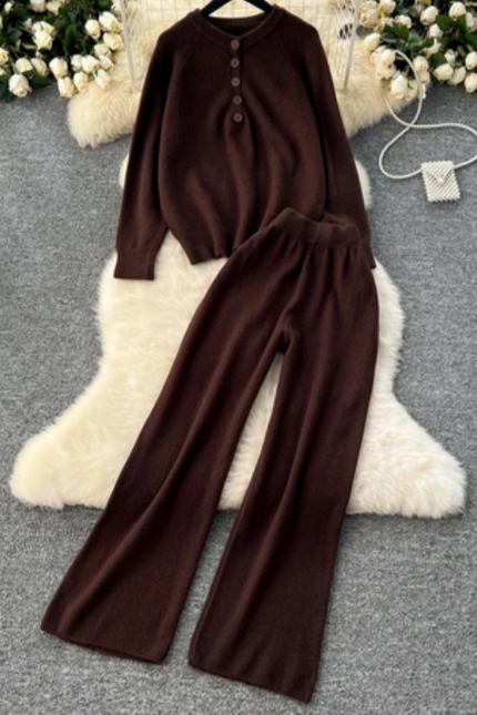 Lazy Style Autumn-Winter Retro Knit Sweater & Wide Leg Pants Set