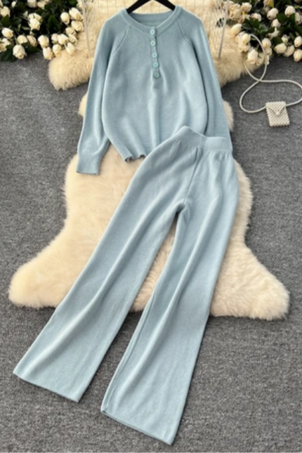 Lazy Style Autumn-Winter Retro Knit Sweater & Wide Leg Pants Set