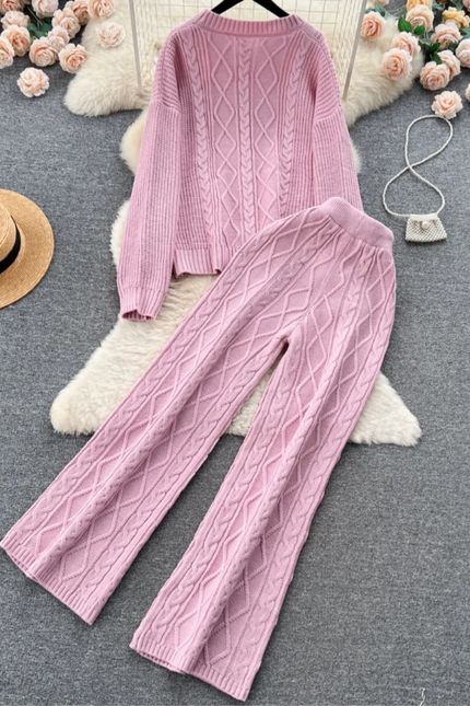 French Breeze Women's Knit Sweater & High Waist Trousers Set