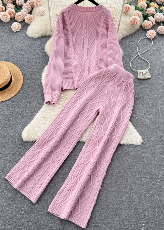 French Breeze Women's Knit Sweater & High Waist Trousers Set