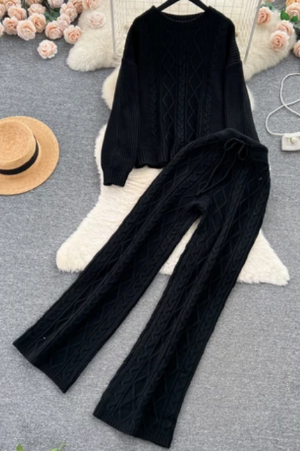 French Breeze Women's Knit Sweater & High Waist Trousers Set