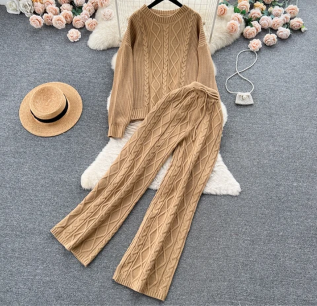 French Breeze Women's Knit Sweater & High Waist Trousers Set