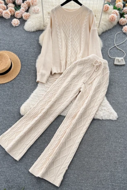 French Breeze Women's Knit Sweater & High Waist Trousers Set