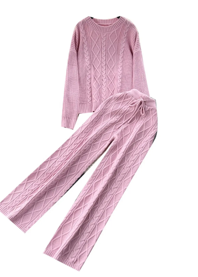 French Breeze Women's Knit Sweater & High Waist Trousers Set