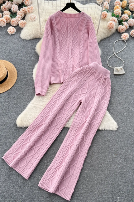 French Breeze Women's Knit Sweater & High Waist Trousers Set