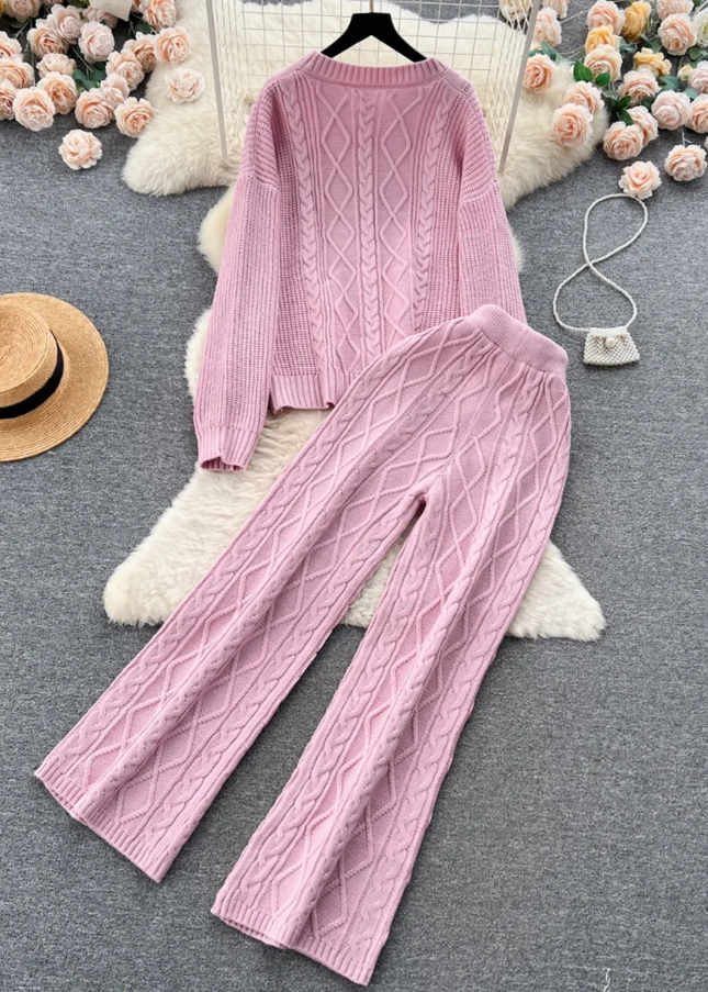 French Breeze Women's Knit Sweater & High Waist Trousers Set