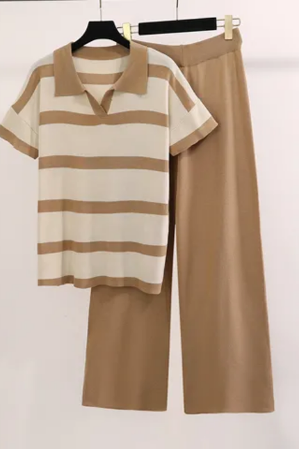 Lightweight Bold Knit Style Wide-Leg Two-Piece Outfit