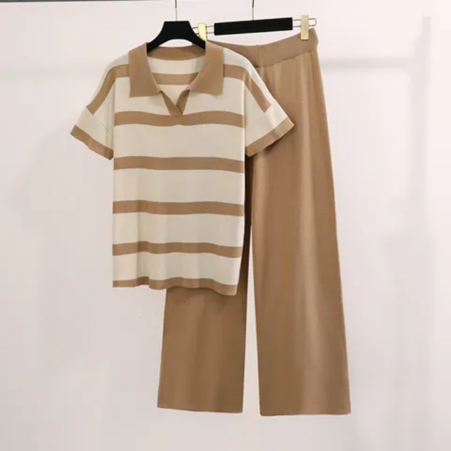 Lightweight Bold Knit Style Wide-Leg Two-Piece Outfit