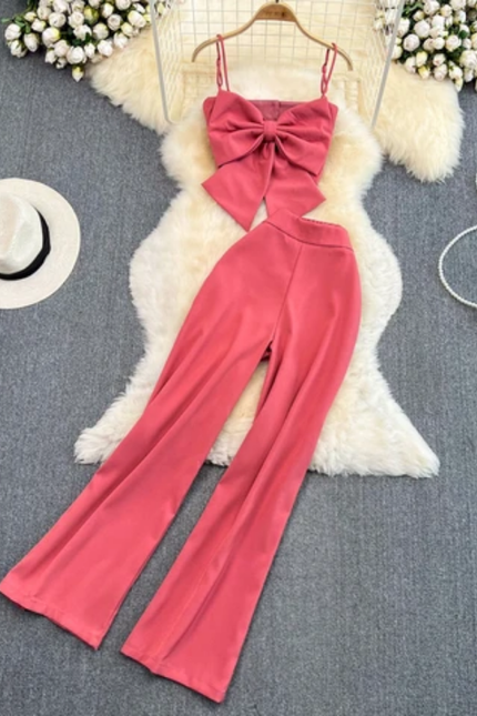 Casual Bow Top and Pants Set