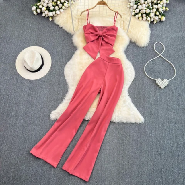 Casual Bow Top and Pants Set
