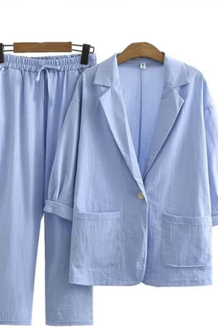 Loose Minimalist Linen Two-Piece Suit