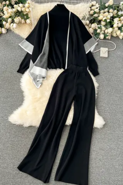 Cozy Knit Cape Set – 3-Piece Autumn/Winter Loungewear