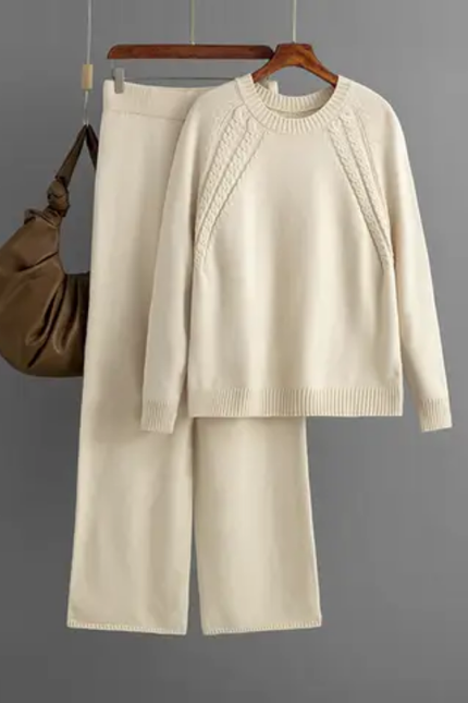 Round Neck Sweater & Wide-Leg Pants