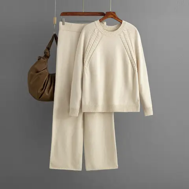 Round Neck Sweater & Wide-Leg Pants