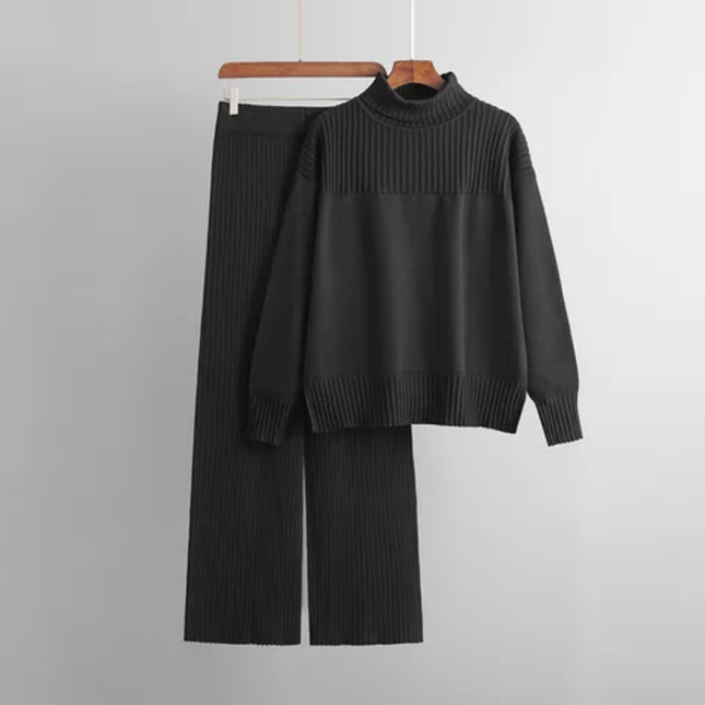 High Neck Sweater & Wide-Leg Pants Set