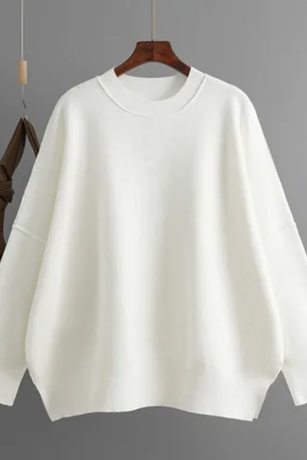 Oversized Black Crewneck Sweater for Women