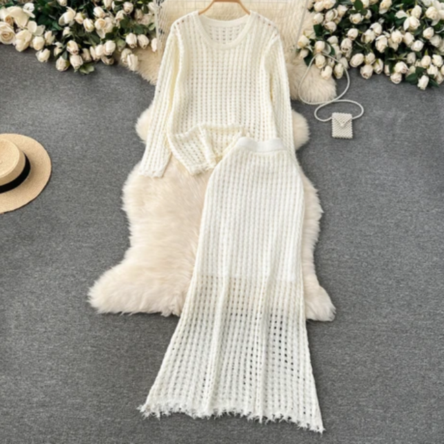 Knit Top & Skirt Two-Piece Set