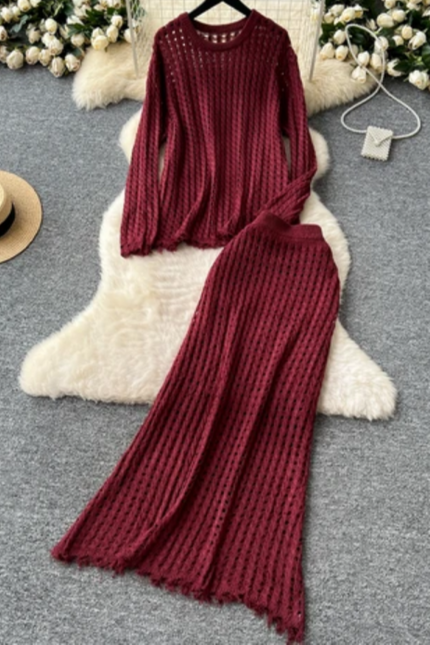 Knit Top & Skirt Two-Piece Set