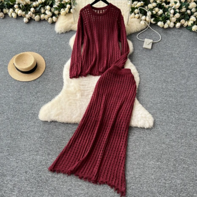 Knit Top & Skirt Two-Piece Set