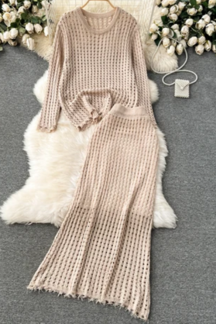 Knit Top & Skirt Two-Piece Set