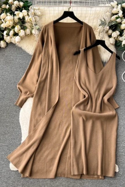 Knit V-Neck Dress & Long Sleeve Top Set