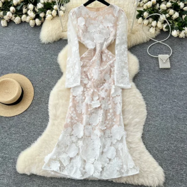 Spring Embroidered Slim-Fit Dress