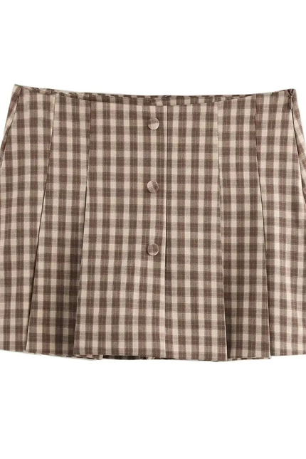 Brown Plaid Vest & Mini Skirt Set for Women