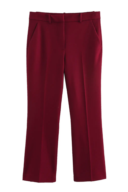 Red V-Neck Waistcoat Vest & Ankle-Length Pants Set for Women