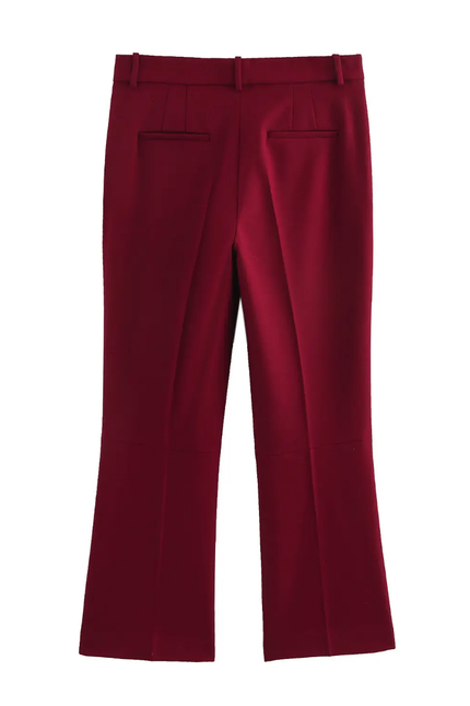 Red V-Neck Waistcoat Vest & Ankle-Length Pants Set for Women