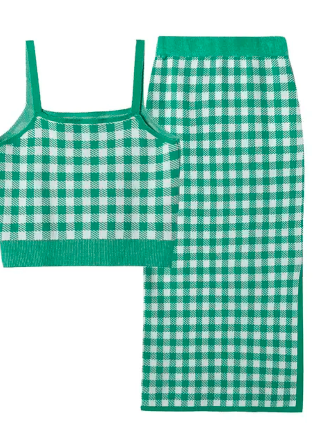 Plaid Crop Top & Knitted Skirt Set – 3 Colors