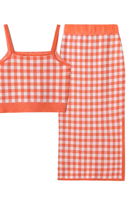 Plaid Crop Top & Knitted Skirt Set – 3 Colors