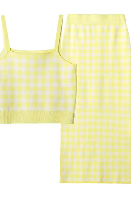 Plaid Crop Top & Knitted Skirt Set – 3 Colors