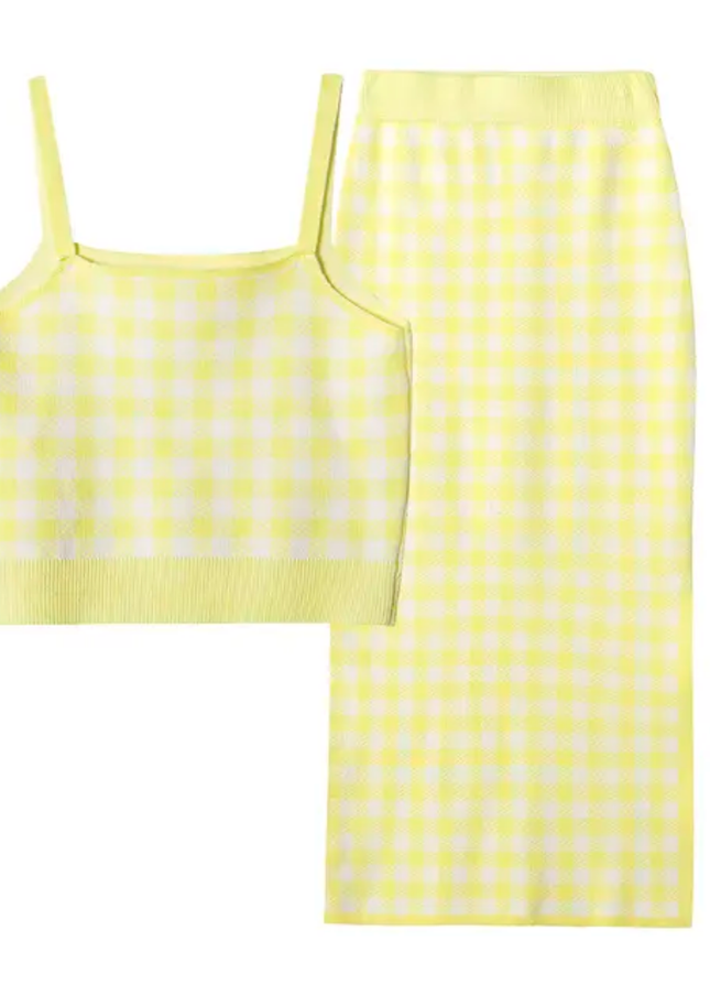 Plaid Crop Top & Knitted Skirt Set – 3 Colors