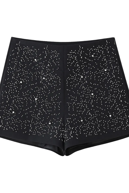 Black Beaded Blazer & Shorts Set for Women