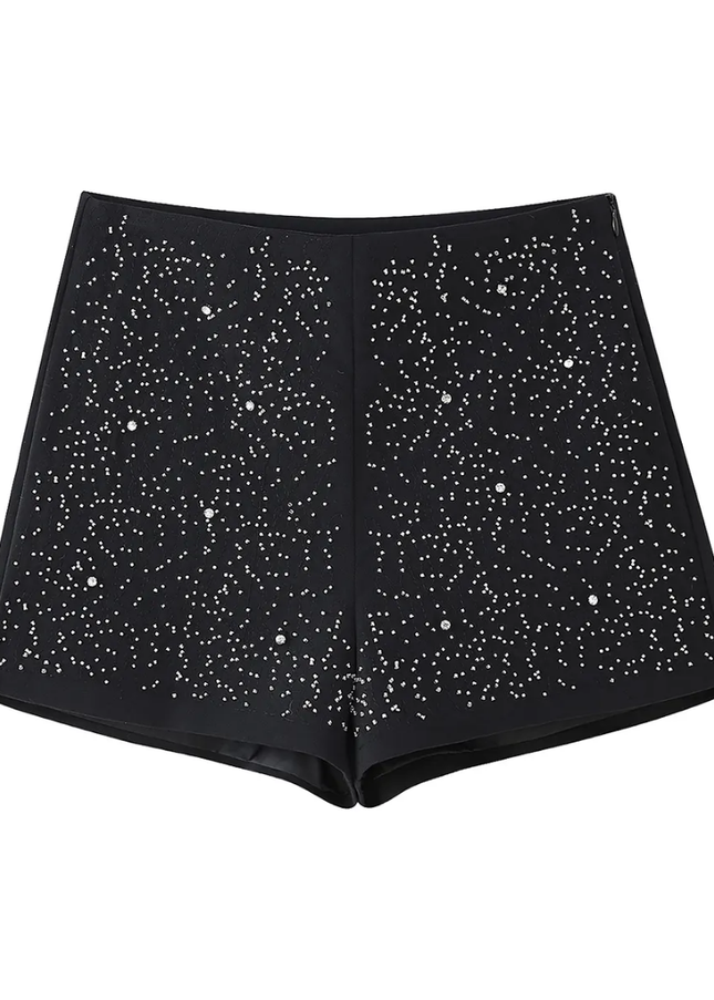 Black Beaded Blazer & Shorts Set for Women